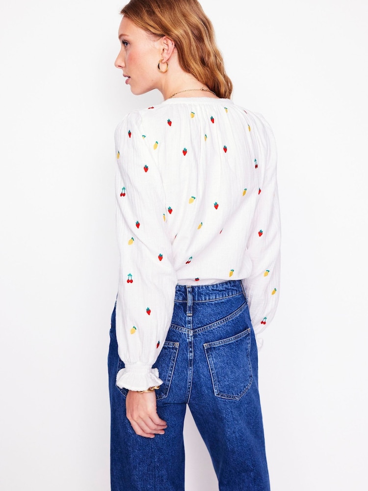 Boden White Evie Double Cloth 100% Cotton Top - Image 4 of 6