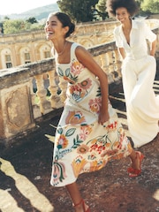 Boden Cream Square Fit & Flare Dress - Image 1 of 6