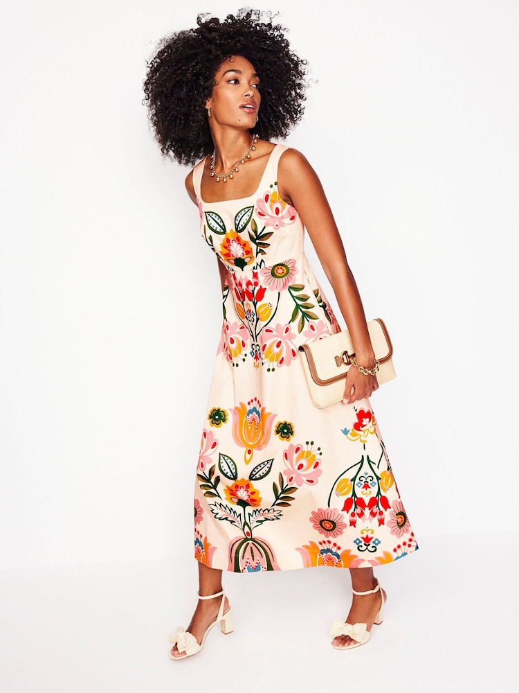 Boden Cream Square Fit & Flare Dress - Image 2 of 6