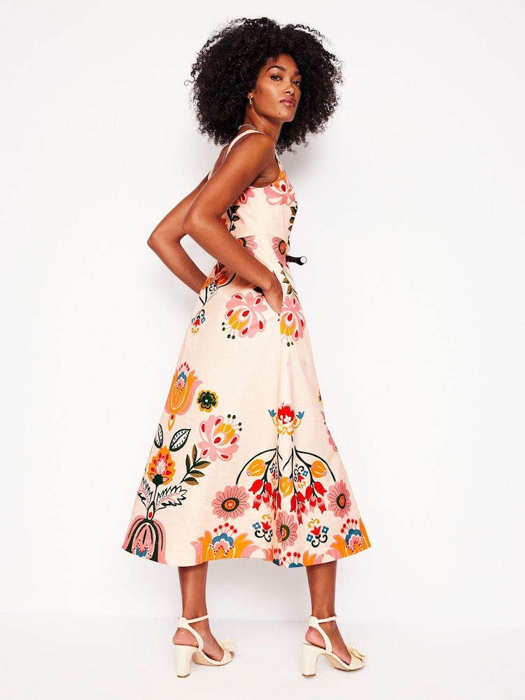 Boden Cream Square Fit & Flare Dress - Image 3 of 6