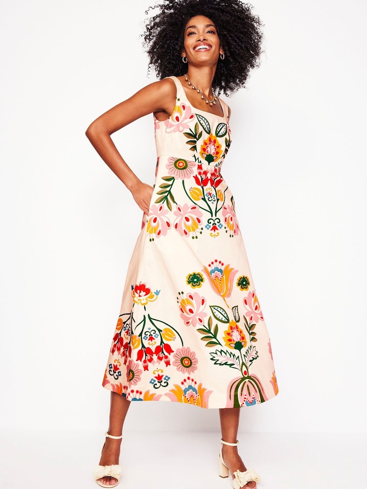 Boden Cream Square Fit & Flare Dress - Image 4 of 6