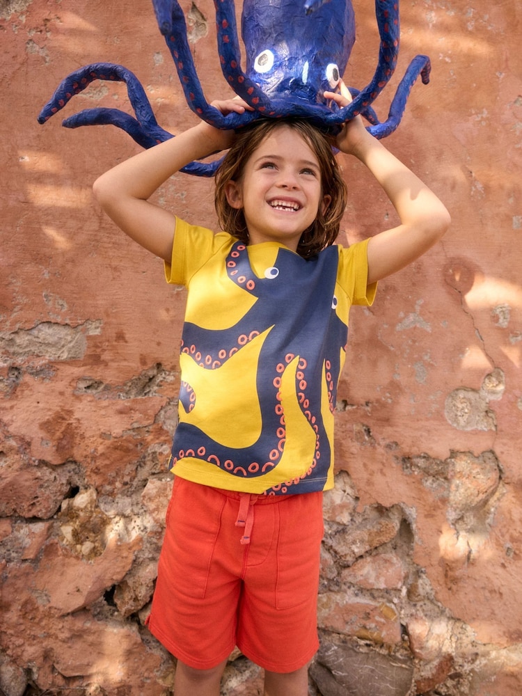 Boden Yellow Octopus Fun Graphic 100% Cotton T-Shirt - Image 1 of 5