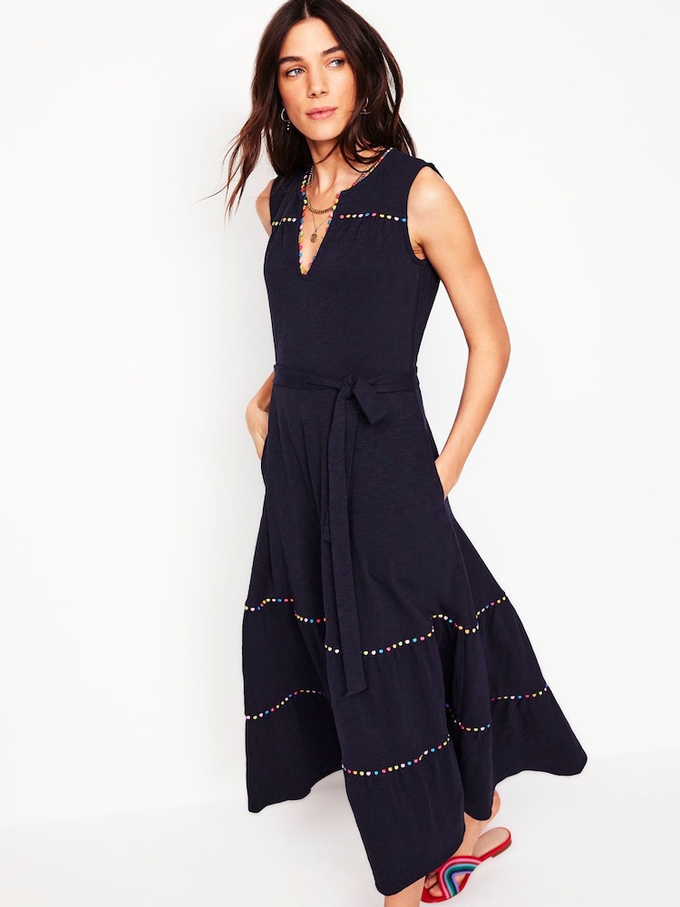Boden Blue 100% Cotton Tara Trim Tiered Jersey Dress - Image 2 of 6