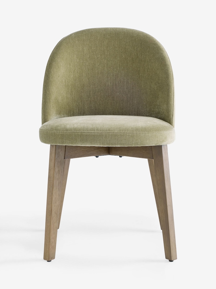 Set of 2 Relaxed Chenille Light Olive Preston Mid Wood Leg Dining Chairs - Image 1 of 7