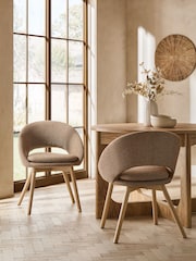 Set of 2 Dry Handle Boucle Rust Hewitt Upholstered Light Wood Leg Dining Chairs - Image 1 of 8