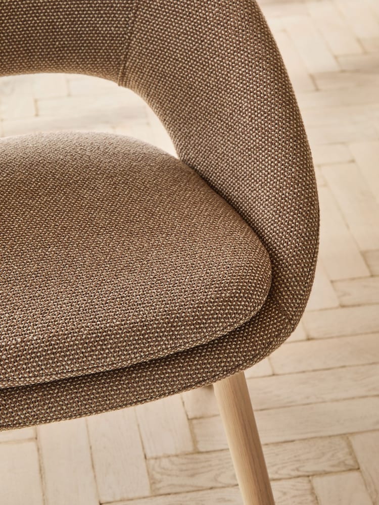 Set of 2 Dry Handle Boucle Rust Hewitt Upholstered Light Wood Leg Dining Chairs - Image 2 of 8