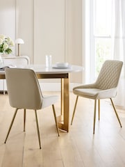 Set of 2 Soft Velvet Pebble Hamilton Gold Effect Leg Quilted Dining Chairs - Image 1 of 6