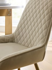 Set of 2 Soft Velvet Pebble Hamilton Gold Effect Leg Quilted Dining Chairs - Image 2 of 6