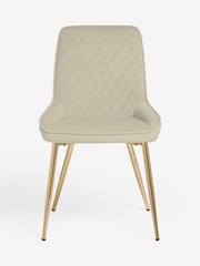 Set of 2 Soft Velvet Pebble Hamilton Gold Effect Leg Quilted Dining Chairs - Image 3 of 6