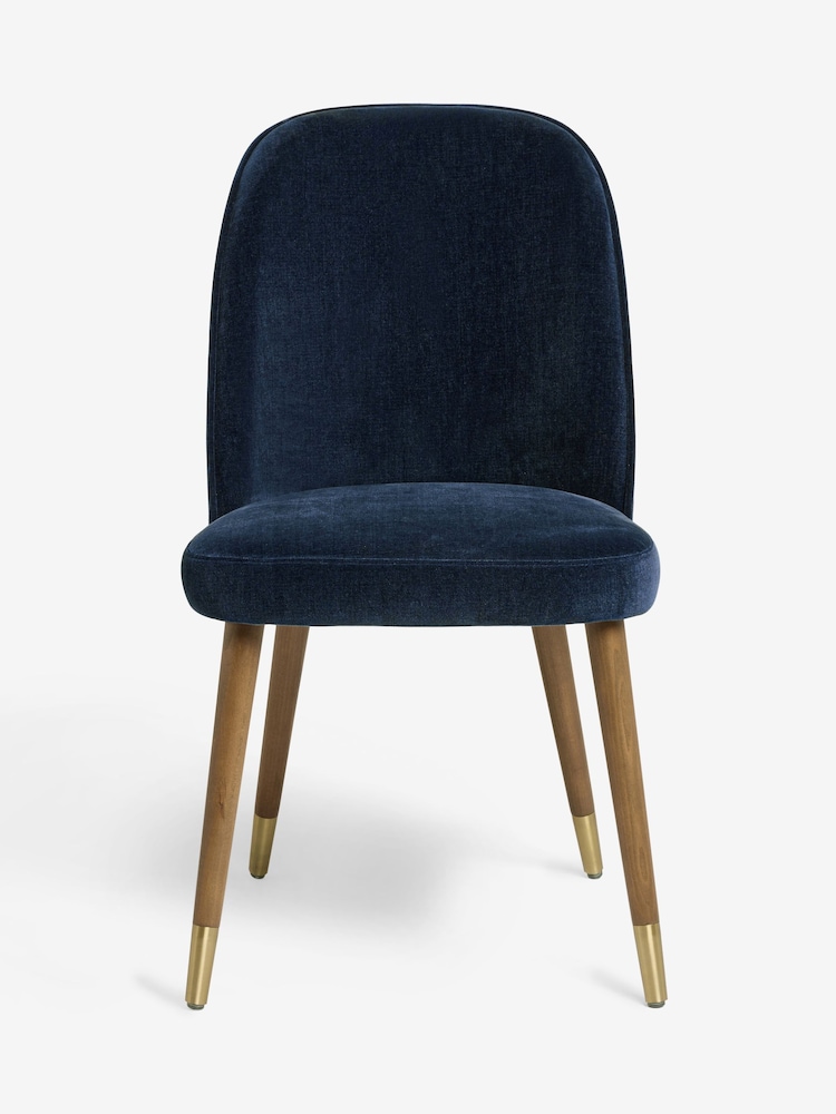 Set of 2 Opulent Chenille Navy Valencia Upholstered Dark Wood Leg Dining Chairs - Image 6 of 6
