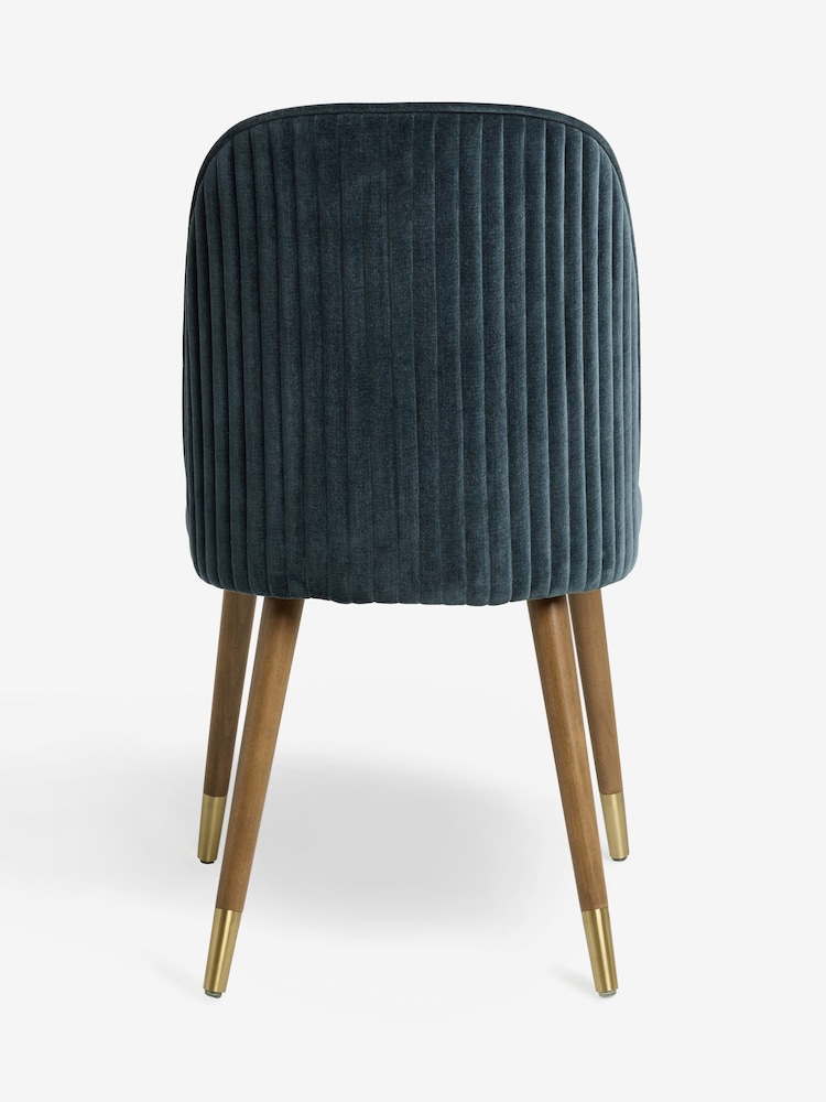 Set of 2 Opulent Chenille Navy Valencia Upholstered Wooden Dining Chairs - Image 7 of 7