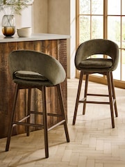 Plush Chenille Moss Green Hewitt Dark Wood Leg Bar Stool - Image 1 of 8