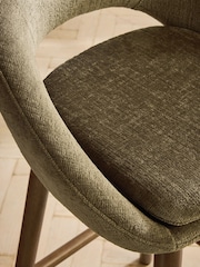 Plush Chenille Moss Green Hewitt Dark Wood Leg Bar Stool - Image 2 of 8