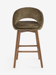 Plush Chenille Moss Green Hewitt Dark Wood Leg Bar Stool - Image 5 of 8