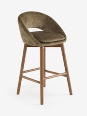 Plush Chenille Moss Green Hewitt Dark Wood Leg Bar Stool - Image 6 of 8