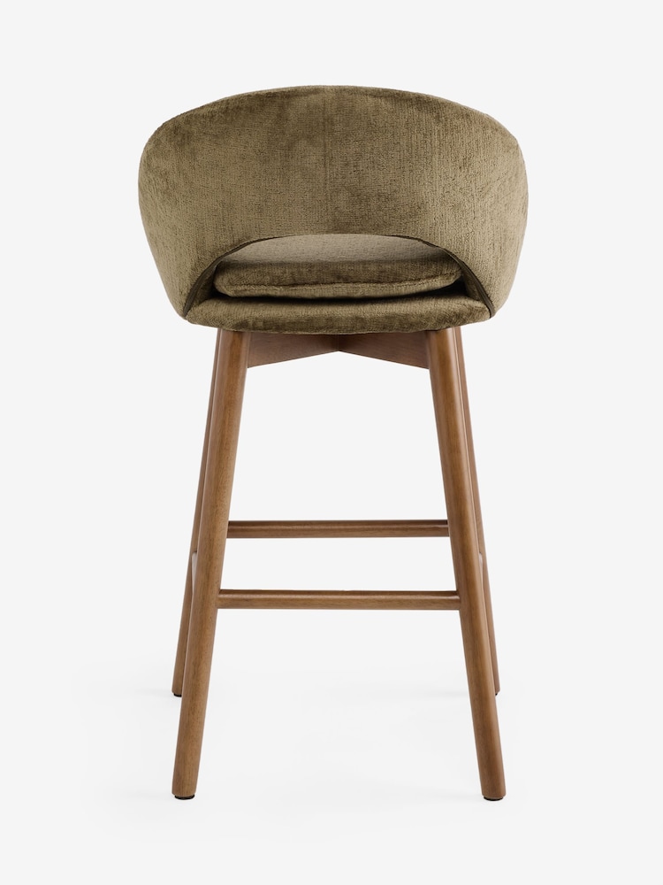 Plush Chenille Moss Green Hewitt Dark Wood Leg Bar Stool - Image 8 of 8