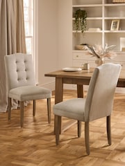 Set of 2 Soft Linen Look Natural Malvern Button Light Wood Leg Dining Chairs - Image 1 of 7