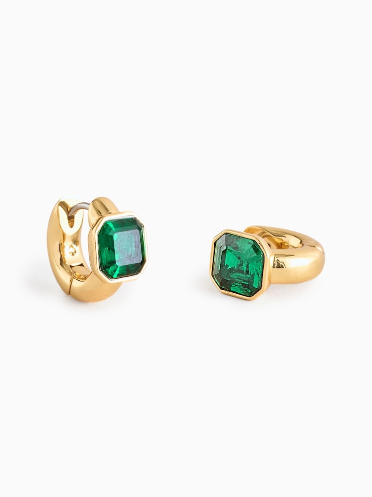 kate spade new york Gold Tone Keep Sparking Asscher Green Earrings - Image 1 of 2