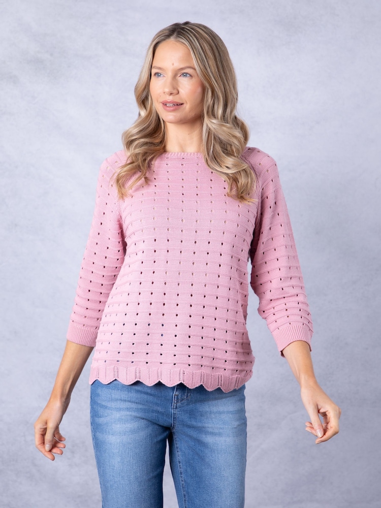 Розовый ажурный джемпер с цветочным принтом Lakeland Clothing - Изображение 1 из 7