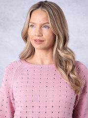 Розовый ажурный джемпер с цветочным принтом Lakeland Clothing - Изображение 2 из 7
