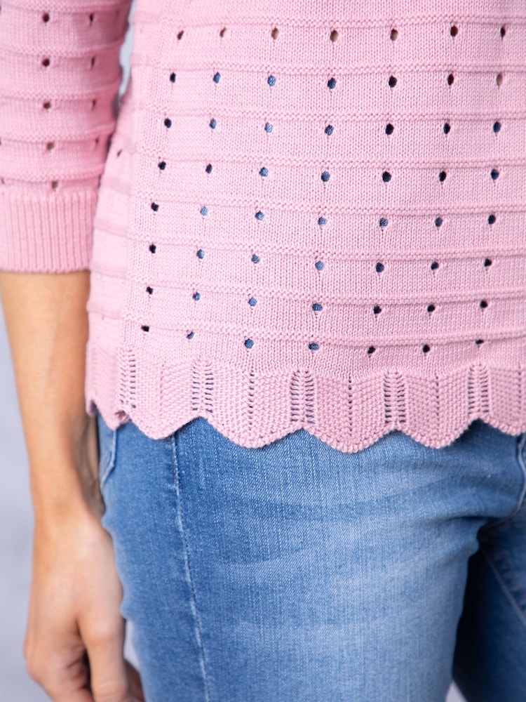 Lakeland Clothing Pink Blossom Pointelle Jumper - Image 4 of 7