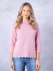 Розовый ажурный джемпер с цветочным принтом Lakeland Clothing - Изображение 6 из 7