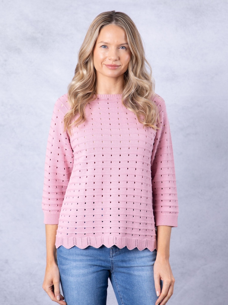 Lakeland Clothing Pink Blossom Pointelle Jumper - Image 6 of 7