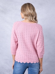 Розовый ажурный джемпер с цветочным принтом Lakeland Clothing - Изображение 7 из 7