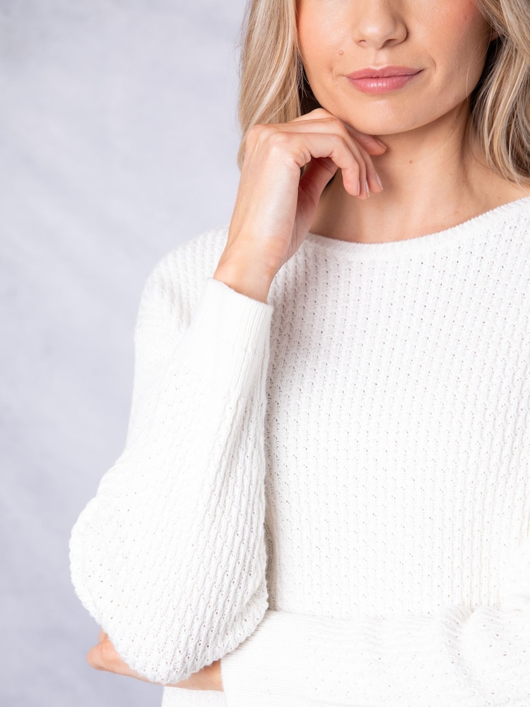 Lakeland Clothing Avon Pointelle Knitted White Jumper - Image 5 of 7