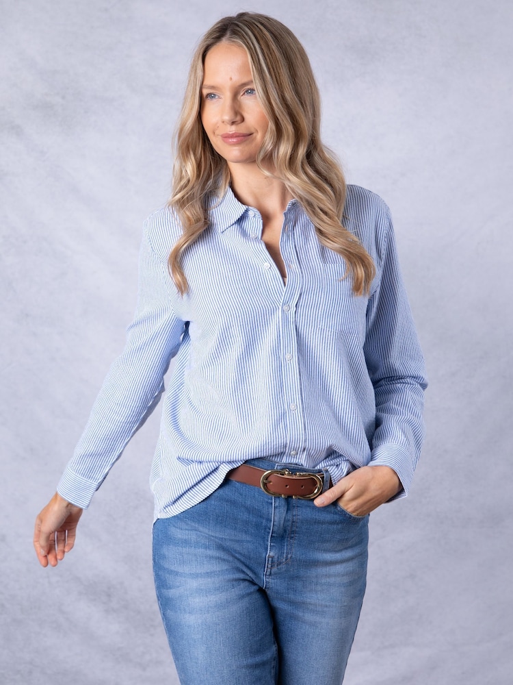 Lakeland Clothing Blue Nara Striped 100% Cotton Shirt - Image 4 of 8