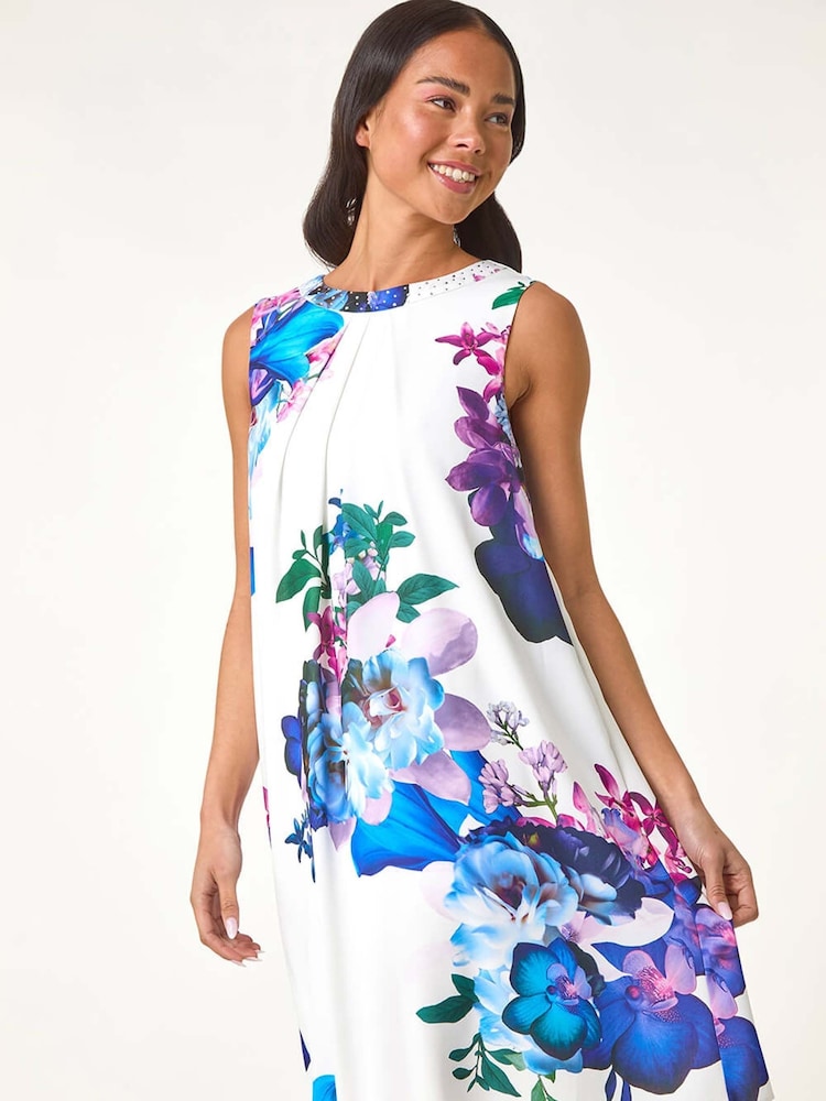 Roman White Petite Gathered Neck Hotfix Dress - Image 1 of 5