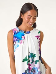 Roman White Petite Gathered Neck Hotfix Dress - Image 4 of 5