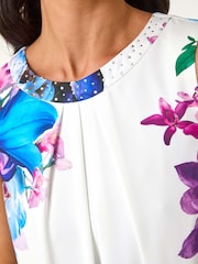 Roman White Petite Gathered Neck Hotfix Dress - Image 5 of 5