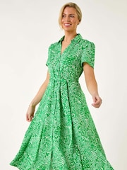 Roman Green Petite Abstract Print Button Shirt Dress - Image 1 of 5