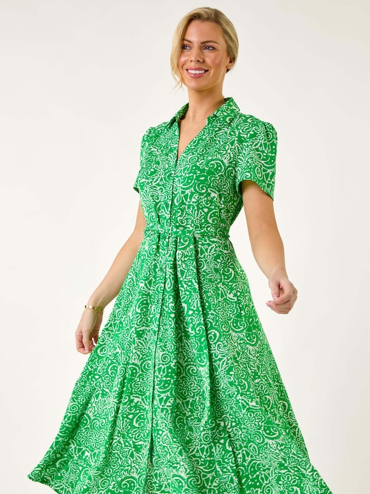Roman Green Petite Abstract Print Button Shirt Dress - Image 1 of 5