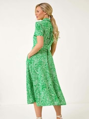Roman Green Petite Abstract Print Button Shirt Dress - Image 3 of 5