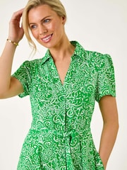 Roman Green Petite Abstract Print Button Shirt Dress - Image 4 of 5
