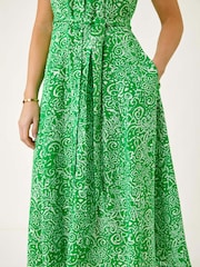 Roman Green Petite Abstract Print Button Shirt Dress - Image 5 of 5