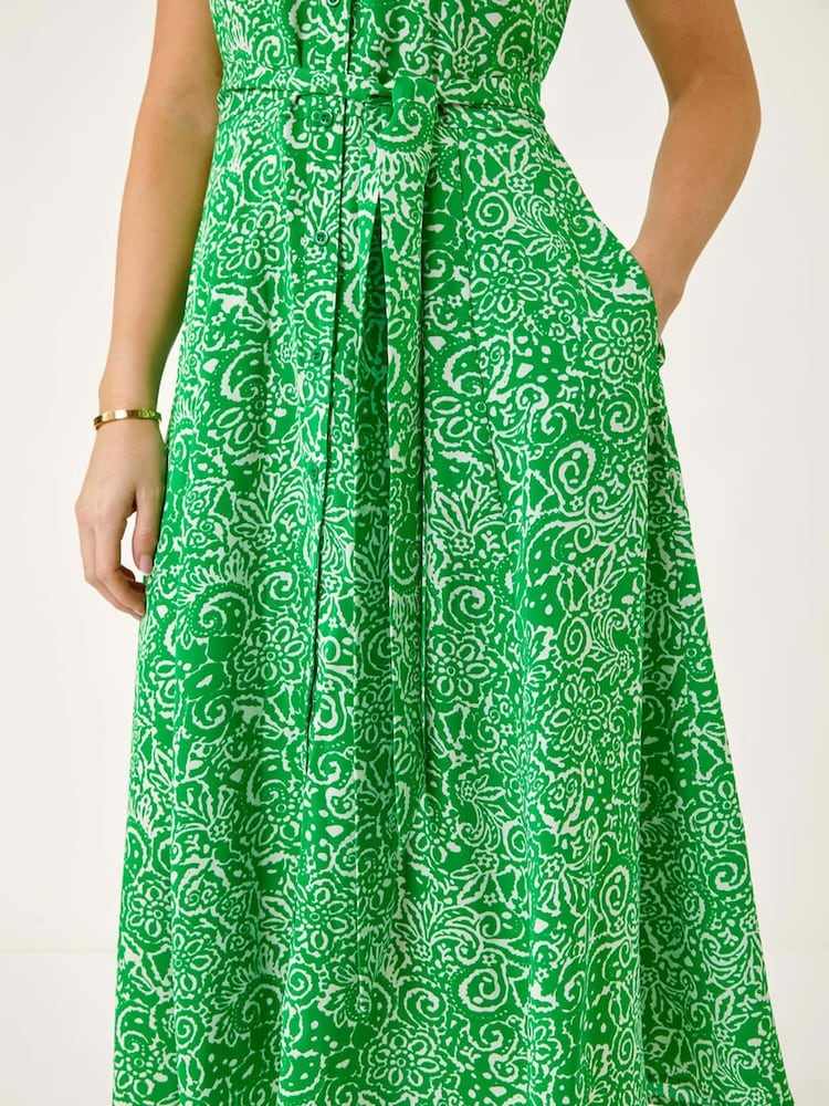 Roman Green Petite Abstract Print Button Shirt Dress - Image 5 of 5