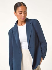 Roman Blue Petite Linen Single Breasted Jacket - Image 4 of 5