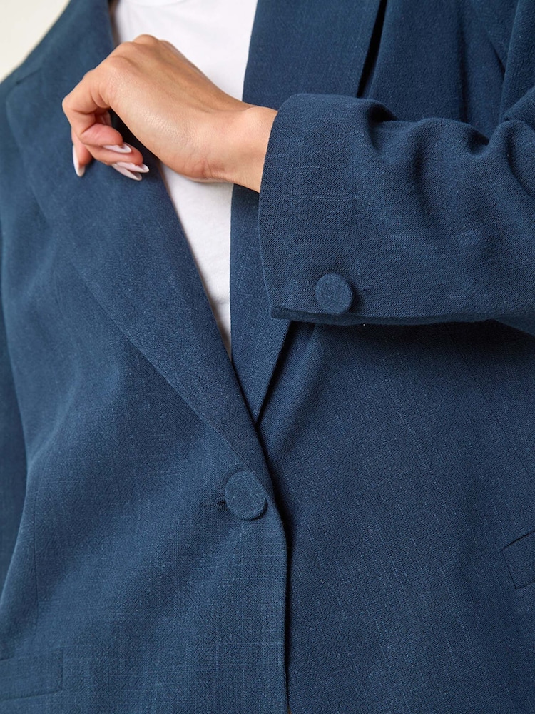 Roman Blue Petite Linen Single Breasted Jacket - Image 5 of 5