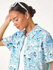 Roman Blue Petite Print Button Through Shirt - Image 1 of 5