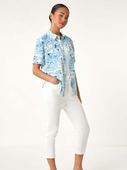 Roman Blue Petite Print Button Through Shirt - Image 2 of 5