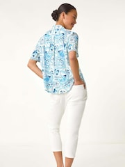 Roman Blue Petite Print Button Through Shirt - Image 3 of 5