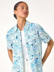 Roman Blue Petite Print Button Through Shirt - Image 4 of 5