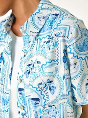 Roman Blue Petite Print Button Through Shirt - Image 5 of 5