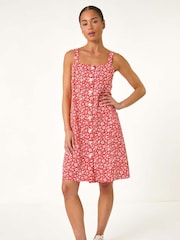 Roman Red Petite Ditsy Floral Print Button Dress - Image 2 of 5