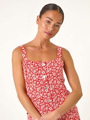 Roman Red Petite Ditsy Floral Print Button Dress - Image 4 of 5