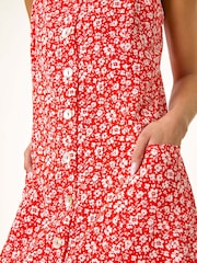Roman Red Petite Ditsy Floral Print Button Dress - Image 5 of 5
