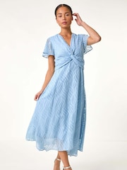 Roman Blue Petite Front Twist Jacquard Dress - Image 2 of 5
